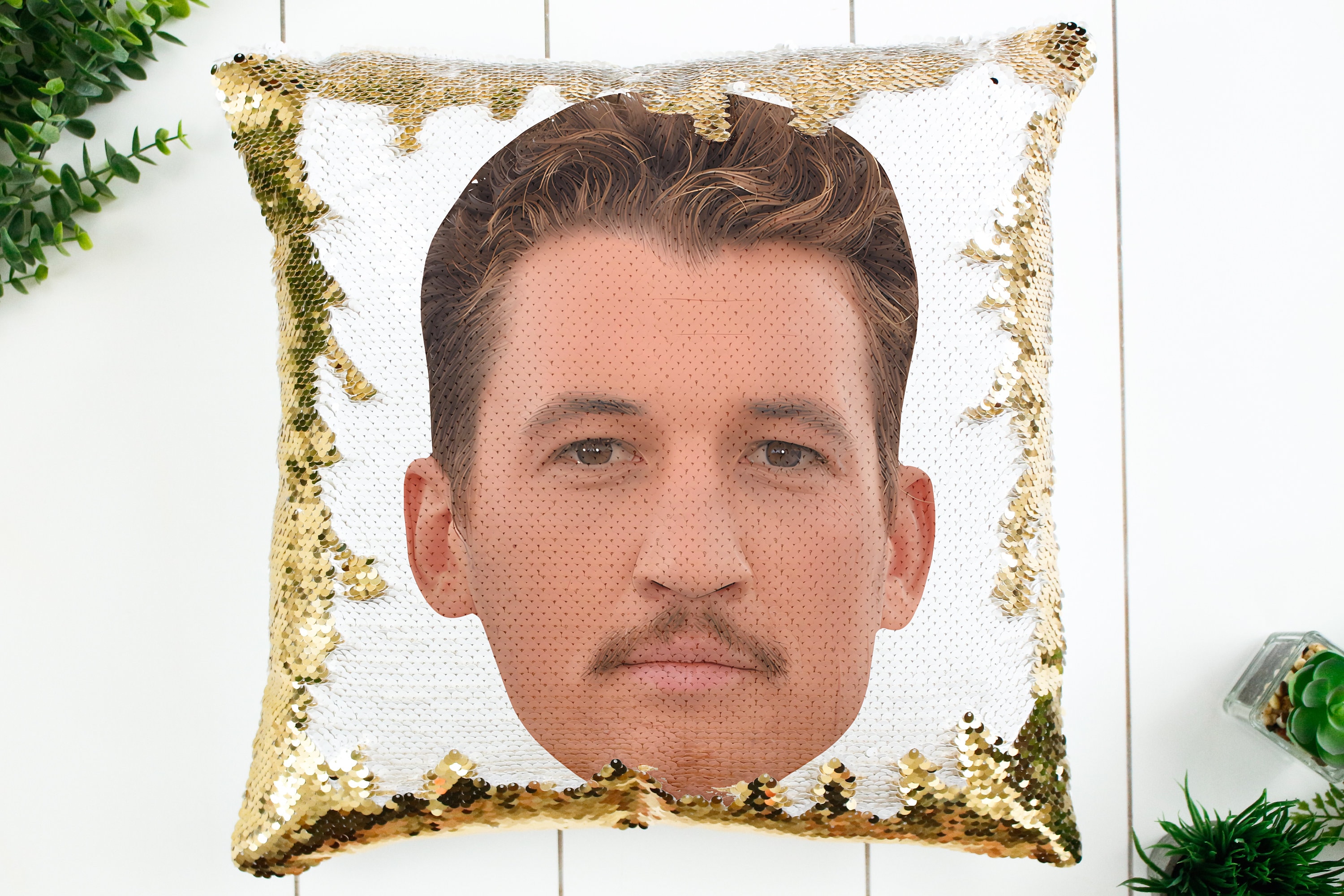 Miles Teller Sequin Pillow | Home Decor | Pillow Case & Filling | Magic Pillow | Decorative | Funny Gift Idea For War Dogs Movie Fans