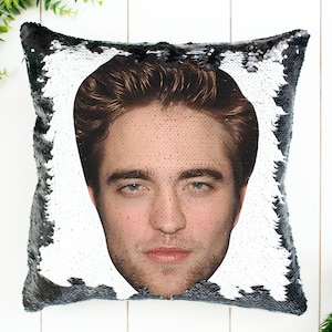 Almohada de lentejuelas de Robert Pattinson / Decoración del hogar / Funda de almohada y almohada mágica de relleno Idea de regalo divertida decorativa para los fanáticos de Edward Cullen Crepúsculo
