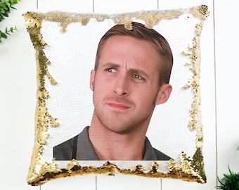 Ryan Gosling Sequin Pillow | Home Decor | Pillow Case & Filling | Magic Pillow Decorative | Funny Gift | Lars and The Real Girl Movie Fans