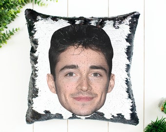 Charles Leclerc Sequin Pillow | Home Decor | Pillow Case & Filling | Magic Pillow Decorative | Funny Gift | Gift For F1 Fans