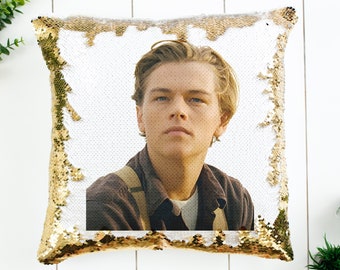 Cuscino con paillettes Leonardo DiCaprio / Decorazione per la casa / Federa e imbottitura / Cuscino magico decorativo / Regalo divertente / Regalo per i fan del Titanic