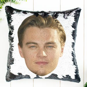 Leonardo DiCaprio Sequin Pillow | Home Decor | Pillow Case & Filling | Magic Pillow Decorative | Funny Gift | Titanic Fans Gift