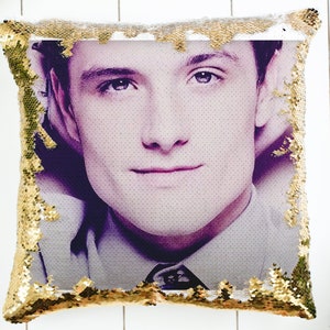 Josh Hutcherson Sequin Pillow | Home Decor | Pillow Case & Filling | Meme Pillow | Decorative Hidden Image | Perfect Gift for Meme Lovers