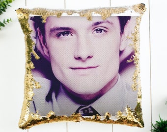 Josh Hutcherson Sequin Pillow | Home Decor | Pillow Case & Filling | Meme Pillow | Decorative Hidden Image | Perfect Gift for Meme Lovers