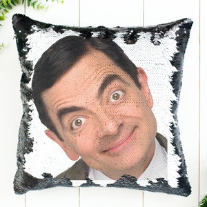 Almohada de lentejuelas Rowan Atkinson / Decoración del hogar / Funda de almohada y relleno / Almohada mágica decorativa / Imagen oculta Idea de regalo divertida para los fanáticos de Mr. Bean