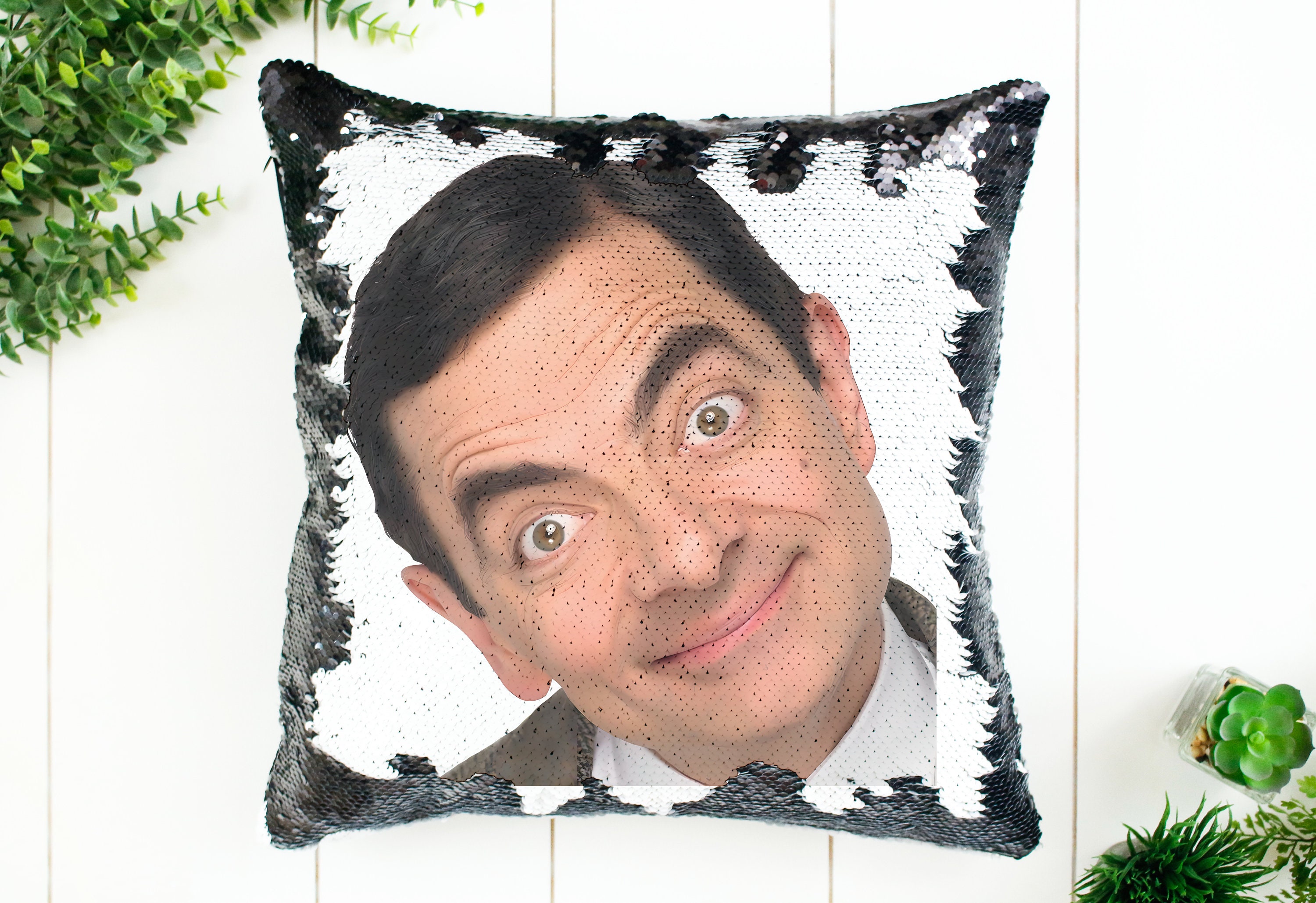 Rowan Atkinson Sequin Pillow Home Decor Pillow Case Filling Magic Pillow Decorative Hidden Image Funny Gift Idea for Mr. Bean Fans Etsy