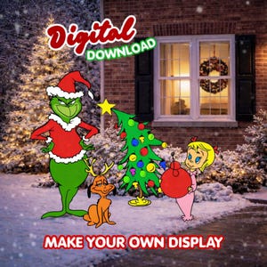 Recorte navideño del Grinch, patrón de carpintería para exhibición en el jardín (descarga digital), SVG del Grinch, Cindy, letrero navideño para jardín, decoración navideña para exteriores
