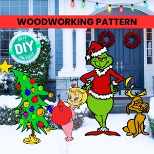 Motif grnch | Whoville | Motif de menuiserie | Gabarit de découpe de bois | Décorations de Noël à l'extérieur| Présentoir de jardin de Noël Cindy Max