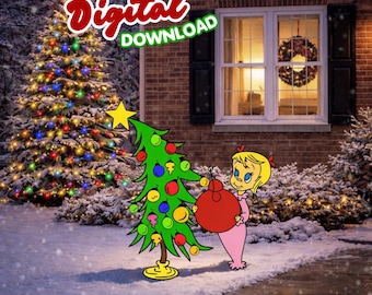 Cindy & Tree Woodworking Pattern, Grinch Yard Art PDF SVG, Outdoor Christmas Yard Art Cutout, Grnch Yard Sign