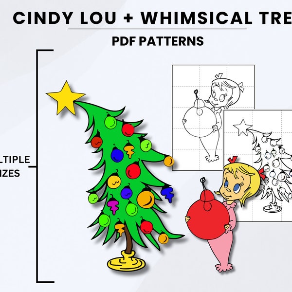 Cindy Lou and Tree | Wood Cutout Template | Outdoor Christmas Display | Printable Cutout | PDF Character Pattern | Whoville Stencil