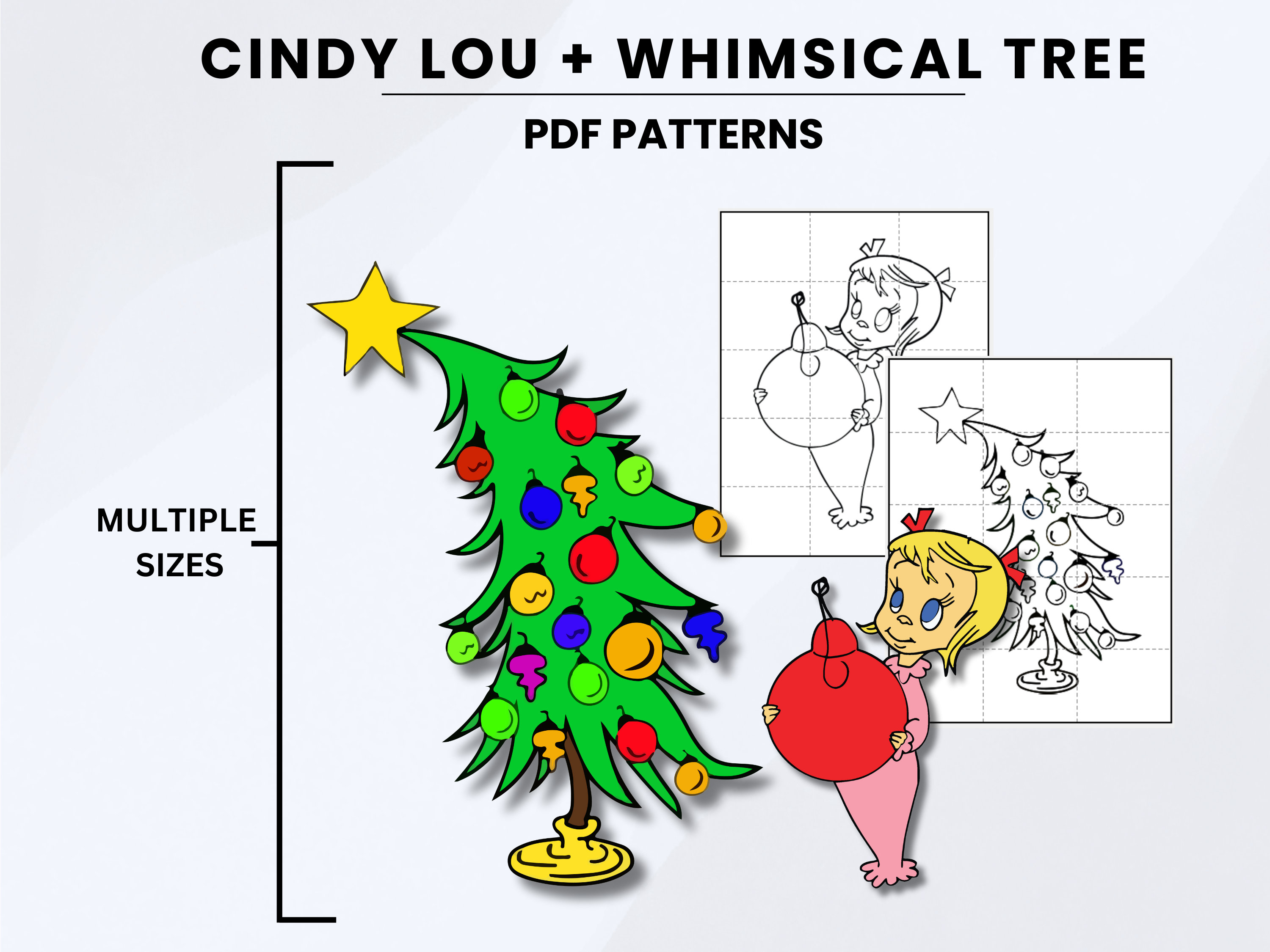 Cindy Lou and Tree Wood Cutout Template Outdoor Christmas Display ...