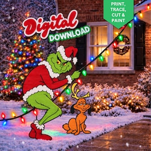 Christmas Cutout | Grnch Stealing Lights Yard Art Pattern | Christmas Yard Sign | Outdoor Christmas Decor | DIY Christmas Display