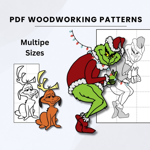 Grinch Sneaky Stealing lights Pattern | Max the Dog Pattern | Wood Cutout Template | Outdoor Christmas Display | Stencil | Cardboard Cutout