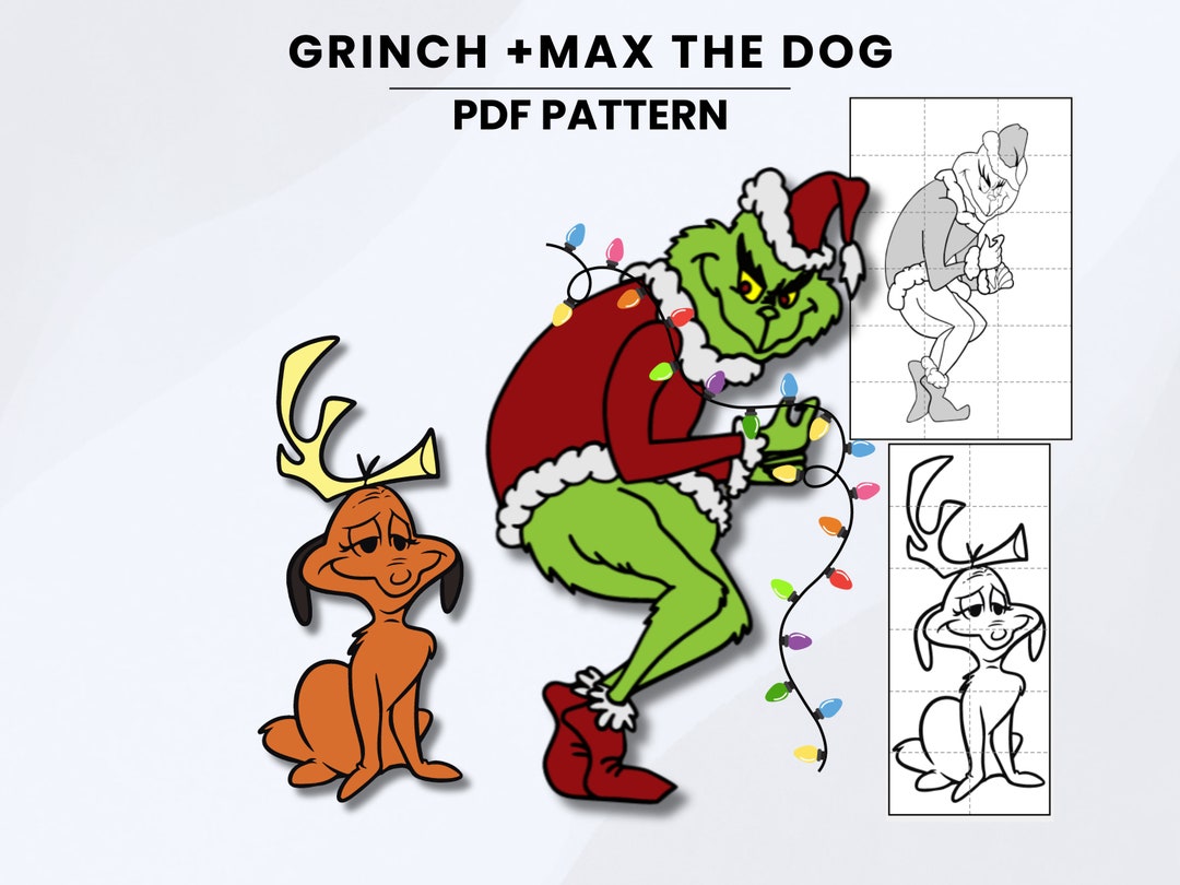 Grinch Sneaky Stealing Lights Pattern Max the Dog Pattern Wood Cutout