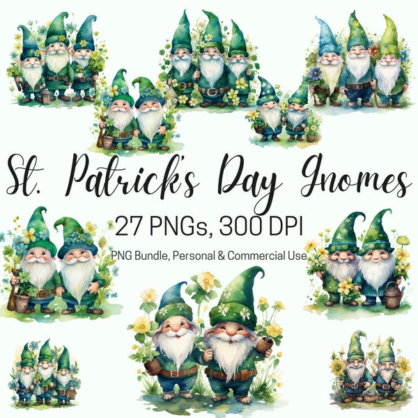 St. Patrick's Day Gnome Clipart, 27 png files, clipart collection, Saint Patricks Day Clipart, watercolor, commercial use clipart