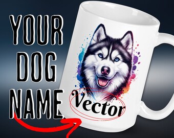 Husky Portrait Custom Dog Name White Glossy Mug by CozeyHues