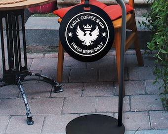 Customizable Round Metal Sidewalk Sign: Pop-Up Business Logo Sign