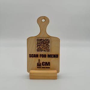 Engraved Wooden QR Code Sign: Restaurant Menu, Shop Decor