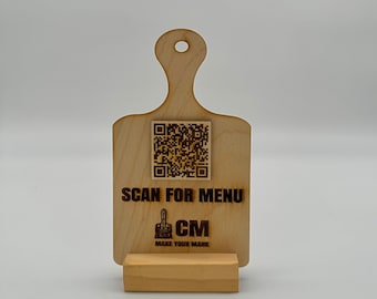 Engraved Wooden QR Code Sign: Restaurant Menu, Shop Decor
