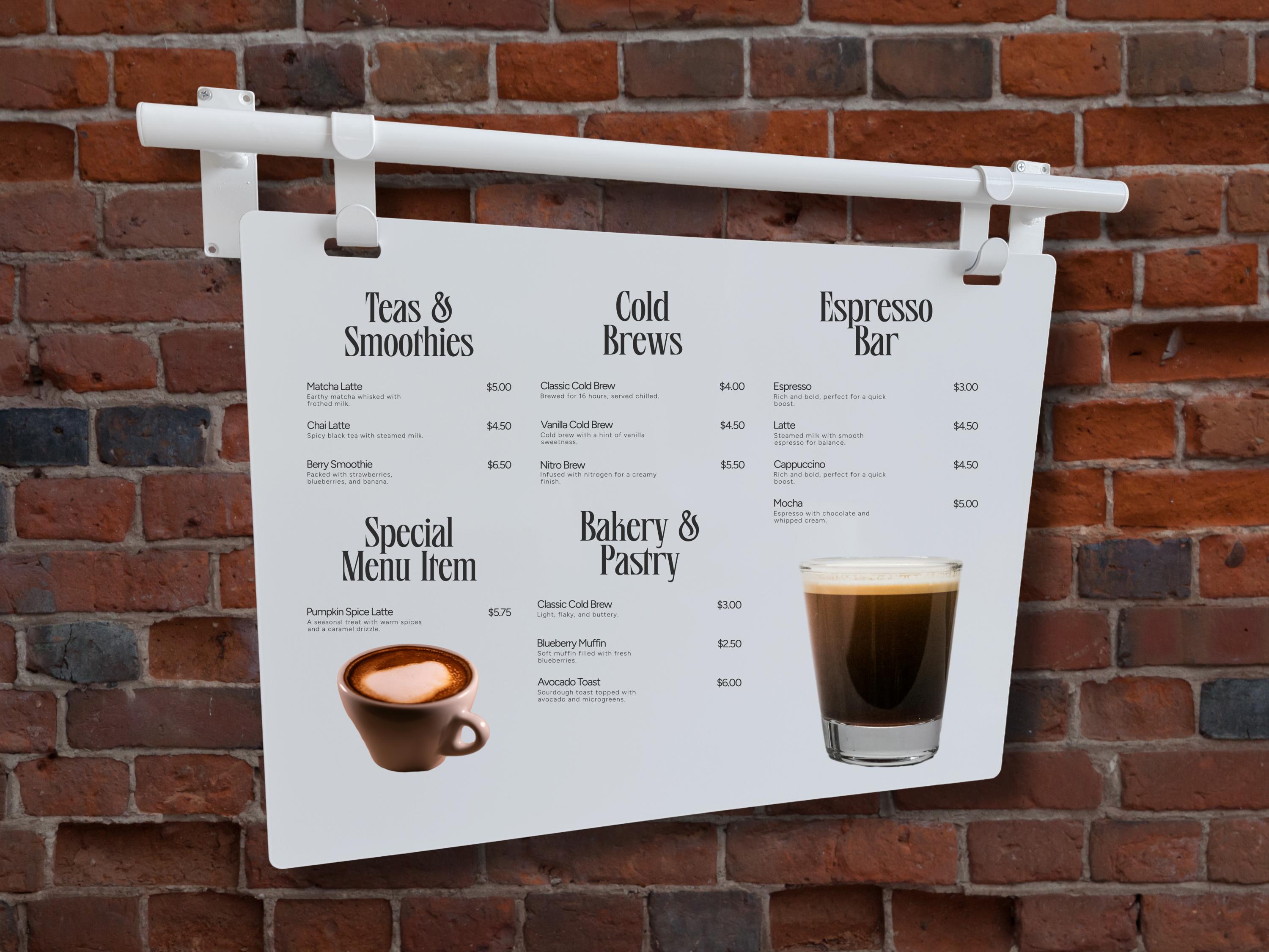 Custom Metal Hanging Menu Sign: Cafe Bar Display, Personalized Business ...
