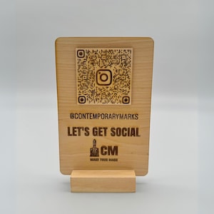Personalized Wooden QR Code Business Sign: Social Media Display