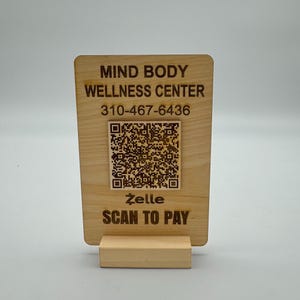 Engraved Wooden QR Code Payment Sign: Custom Business Display
