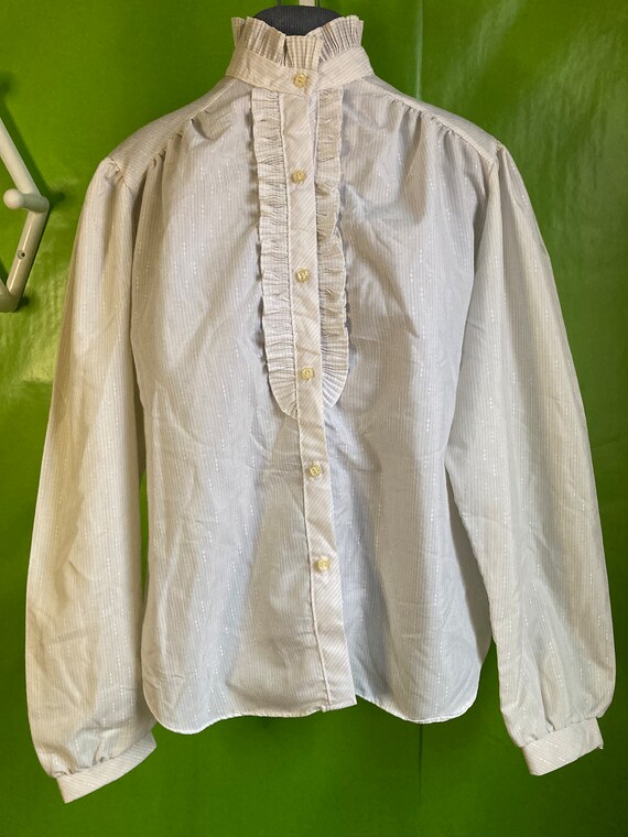 1970S-80S VICTORIAN STYLE RUFFLE HIGH COLLARED BLOUSE… - Gem