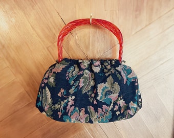 Borsa da viaggio Empress vintage restaurata con manici in bachelite arancione