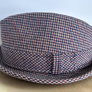 Restaurerad vintage Pendleton ullhundtandsmönstrad fedora i Mad Men-stil från 1930-talet