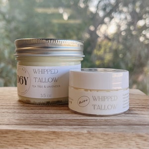 Tea Tree & Lavender Whipped Tallow, Daily Body Moisturizer, 100% Grass-Fed Beef Tallow, Natural Handmade Skincare, Deep Hydration