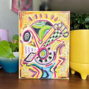 Original Abstract Oil Pastel Art – Colorful Modern Wall Art with Bold Patterns