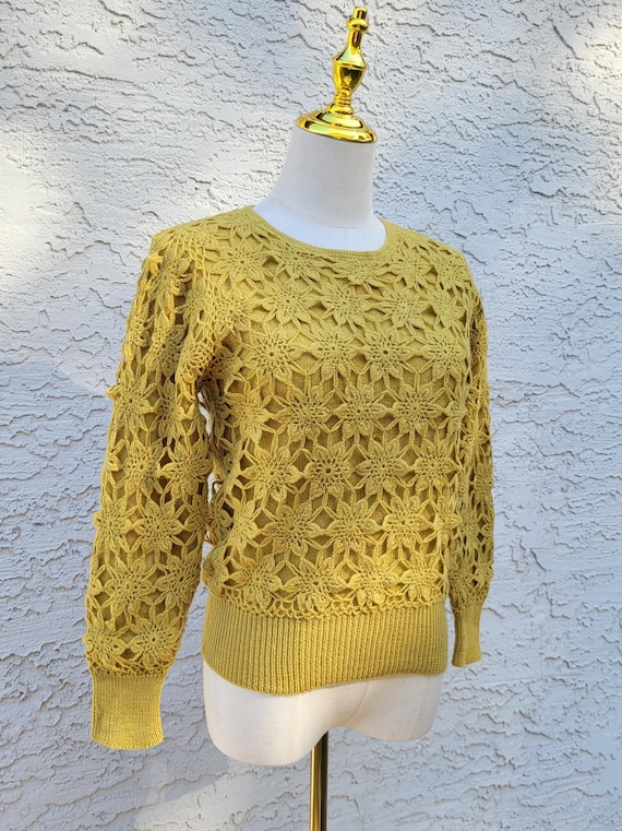 Vintage 80er 90er Jahre Pullover, Mädchen Blumen Häkeln Pullover
