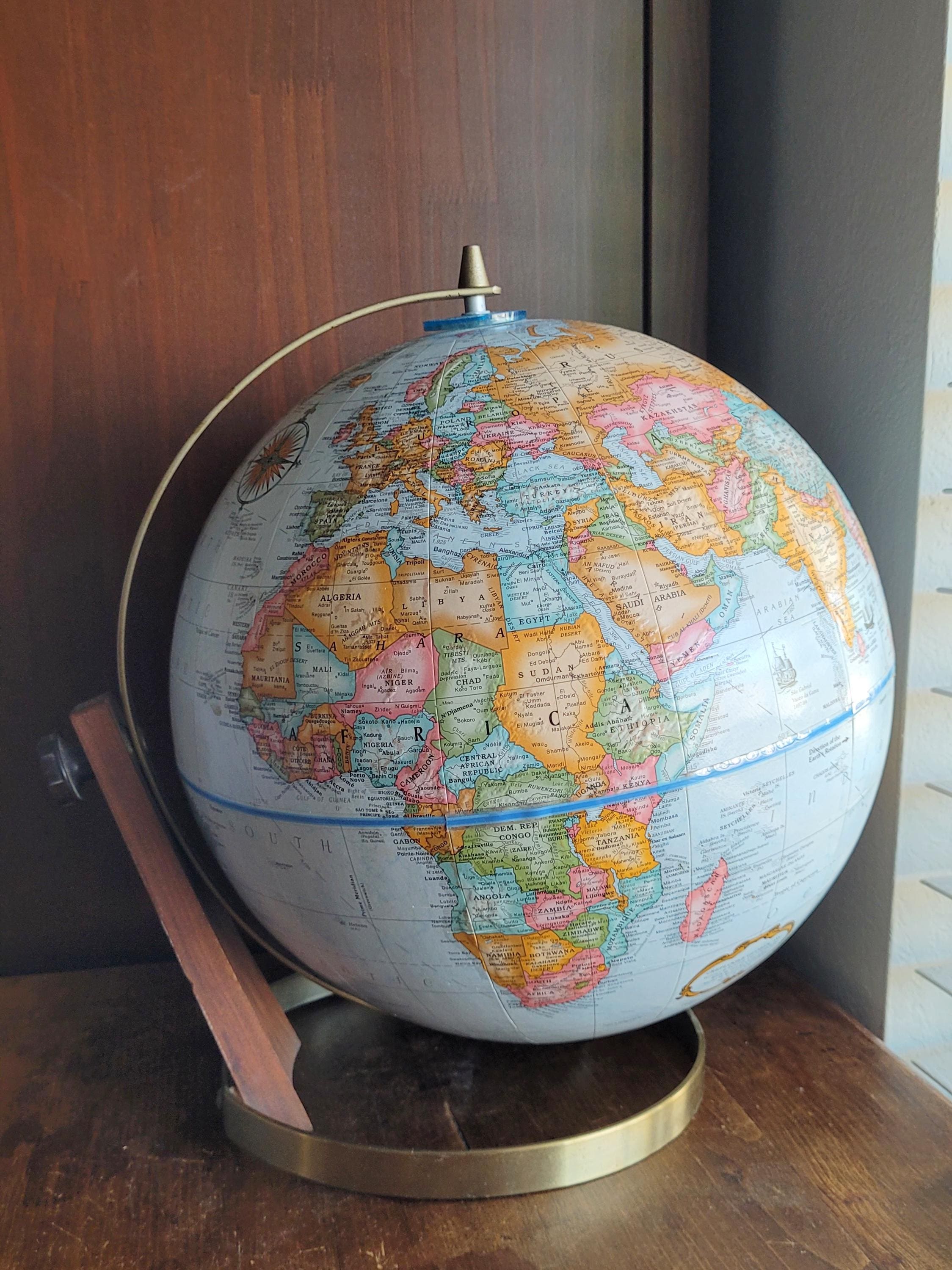 Replogle World Classic Globe, Mid-century Desk Decor, Wood Metal