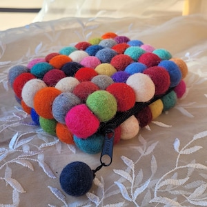 Handmade Nepal Felt Ball Coin Purse – Colorful Wool Zipper Pouch, Small Gift for Women, Stocking Stuffer, Eco-Friendly Festival Wallet