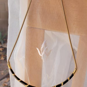 Ancient Egyptian Style 1980S Vintage Gilt Black Enamel Necklace/Antique Jewelry