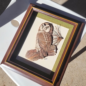 Arte de parede de coruja 3D vintage feita à mão em madeira real, caixa de sombra rústica da natureza, decoração única de vida selvagem, arte de pássaros de cabana, presente da floresta