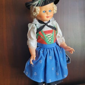 Vintage 1950s Wilten Austrian Celluloid Doll Traditional Dirndl Dress Folk Costume Europe Souvenir Collectible Mid-Century Toy/Sleeping Eyes