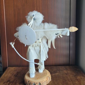 Vintage “Buffalo Warrior” Kachina Doll by Virginia Begay – 12.5″ Signed Southwest Folk Art, Partial Repair & Missing Accessory