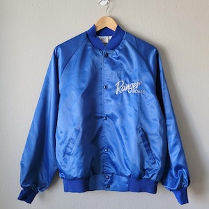 Vintage Ranger Boats Satin Jacket Men’s L Blue 80s Embroidered Bomber, Flippin,Ark./In Great Condition