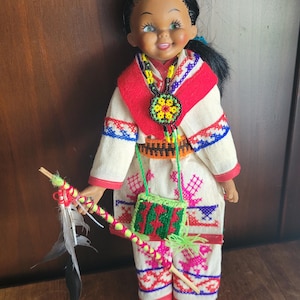Vintage Folk Art 13.5&quot; Mexican Huichol Tepic Nayarit/Tarahumara Indigenous Doll | Handcrafted Traditional Attire | Collectible Folk Art Gift