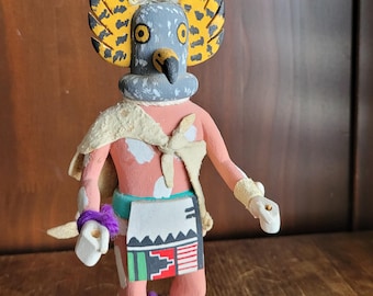 Vintage Hopi Style Eagle Kachina Doll Kwahu Carved Wood Figure 7.5 Inch Native American Southwest Folk Art Home Decor Collectible