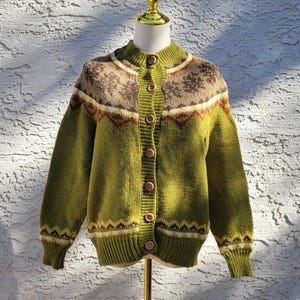 ¡Hermoso! Suéter vintage de los años 70, 80 y 90, 100 % lana, suéter de punto elegante, suéter Fair Isle, suéter de estilo nórdico, suéter único, cárdigan para mujer