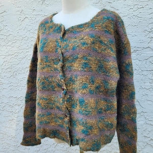 Cárdigan vintage de los años 70, 80 y 90, suéteres de mohair hechos a mano, suéter de punto elegante único, suéteres de abuela, cárdigan para mujer, punto grueso, de gran tamaño