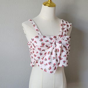 Vintage 90s Cropped Camisole Top – Stretchy Sleeveless Floral Print Cami – Size S – Y2K Festival Boho Aesthetic