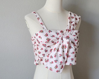 90s Vintage Floral Print Cropped Cami Top: Y2K Vintage Sleeveless Camisole, Size S
