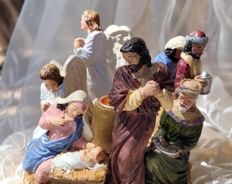 Vintage Nativity Scene Candle Holder: Holy Family, Wise Men - 5.3" Collectible