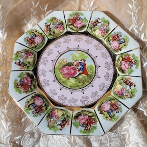 19th Century Antique Ackermann&Fritze Royal Vienna Style Plate,Courting Couple Scene,Hand-Painted Gilded Cabinet Plate,Collectible Porcelain
