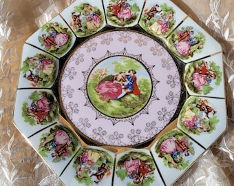 19th Century Antique Ackermann&Fritze Royal Vienna Style Plate,Courting Couple Scene,Hand-Painted Gilded Cabinet Plate,Collectible Porcelain