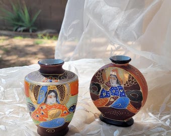 薩摩花瓶セット – 芸者風景、手描き - Etsy 日本