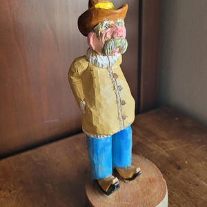 Signed Don Pierce Hand-Carved Wooden Folk Art Figure: Mustached Man